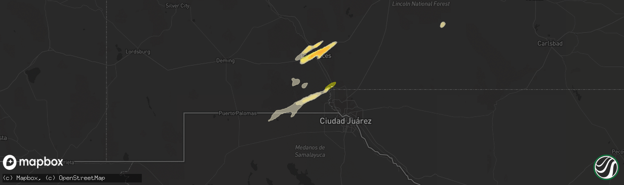 Hail map in Anthony, NM on October 3, 2015