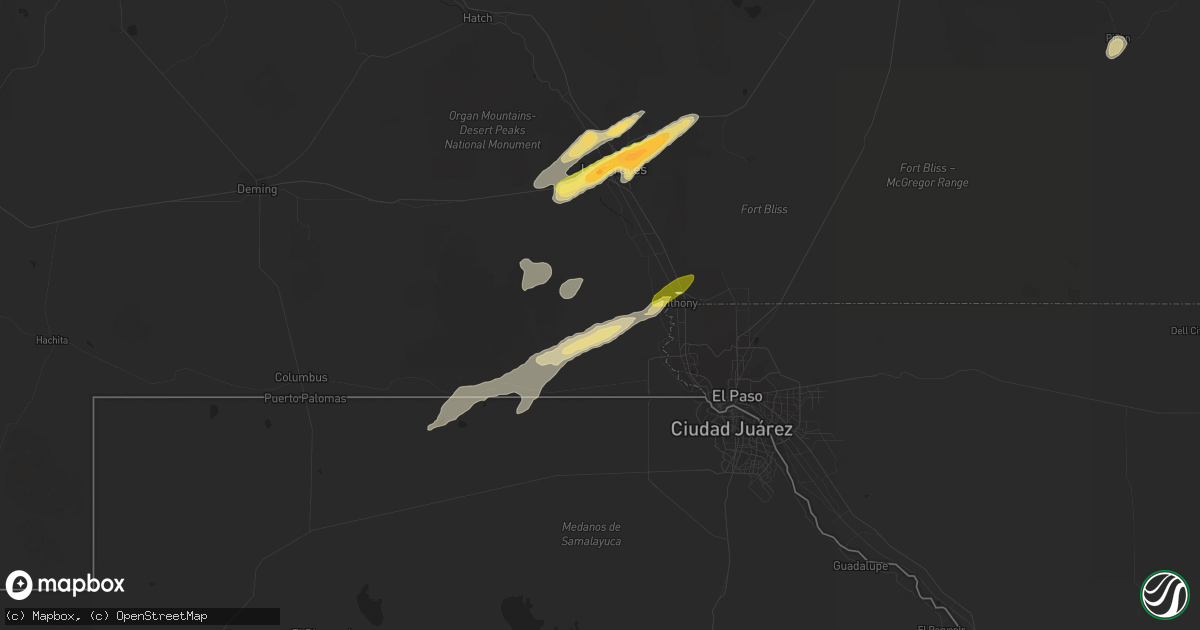 Hail map in Anthony, NM on October 3, 2015