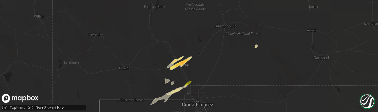 Hail map in Organ, NM on October 3, 2015