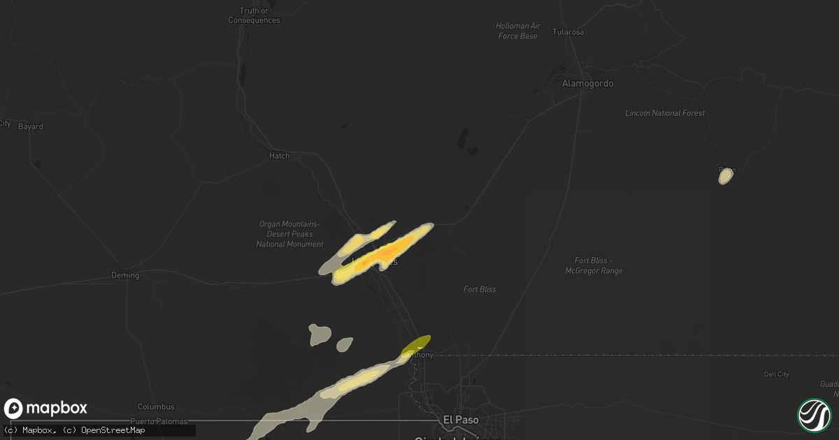 Hail map in Organ, NM on October 3, 2015