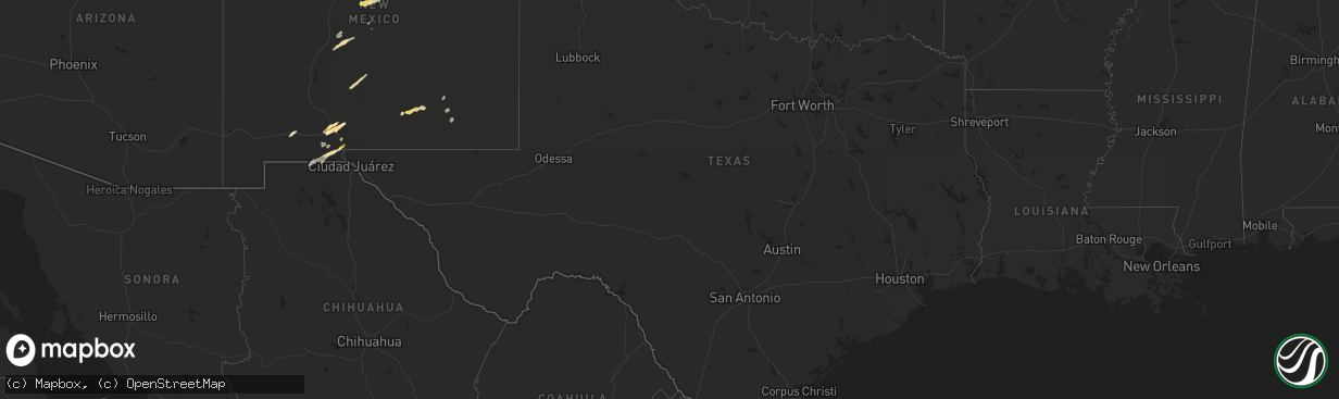 Hail map in Texas on October 3, 2015