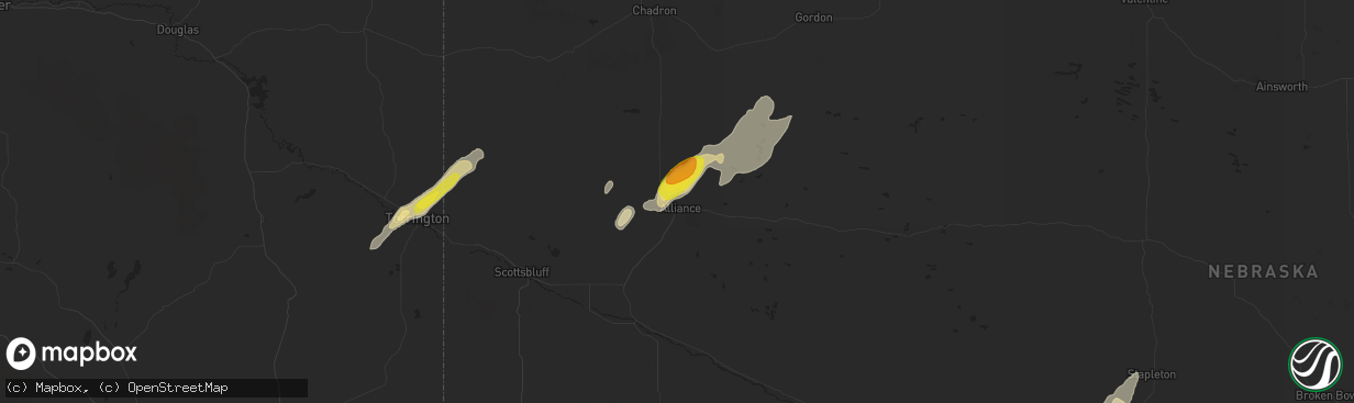 Hail map in Alliance, NE on October 3, 2016