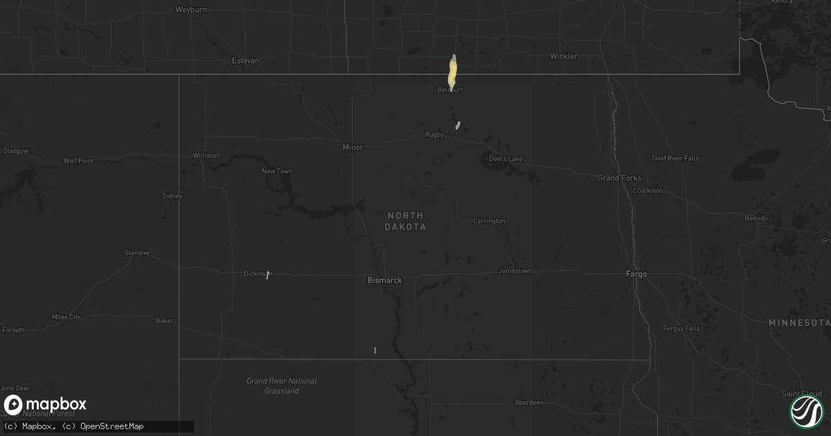 Hail map in North Dakota on October 3, 2016