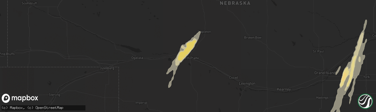 Hail map in North Platte, NE on October 3, 2016