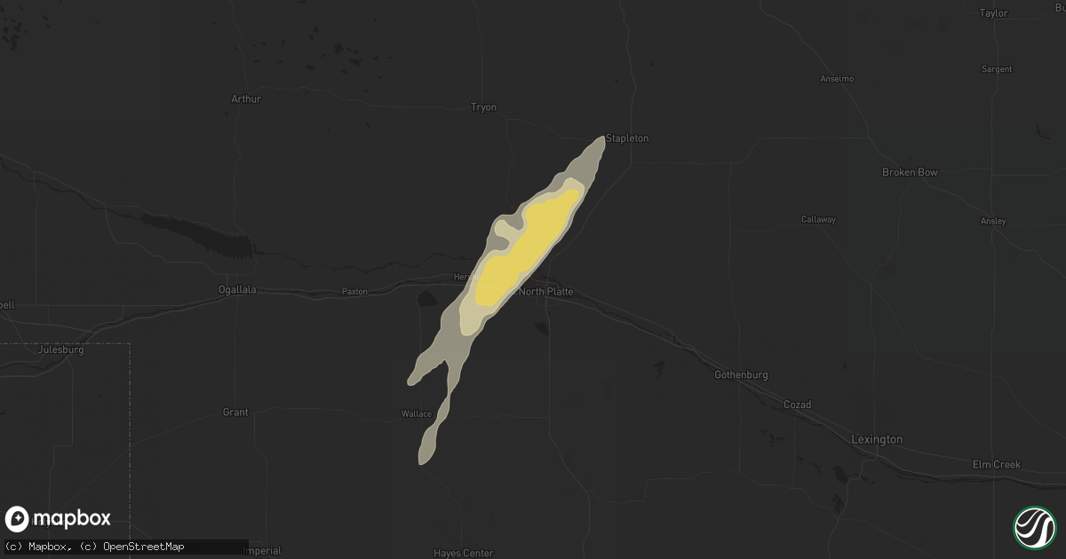 Hail map in North Platte, NE on October 3, 2016