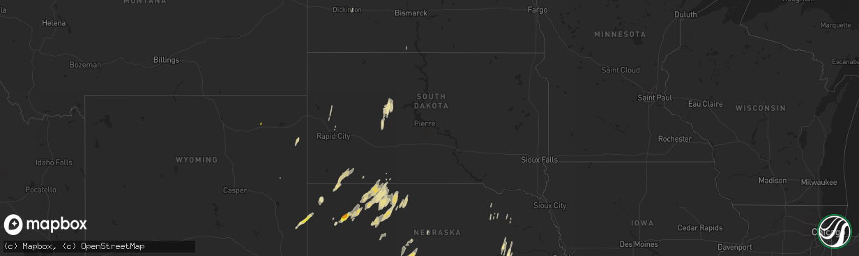 Hail map in South Dakota on October 3, 2016