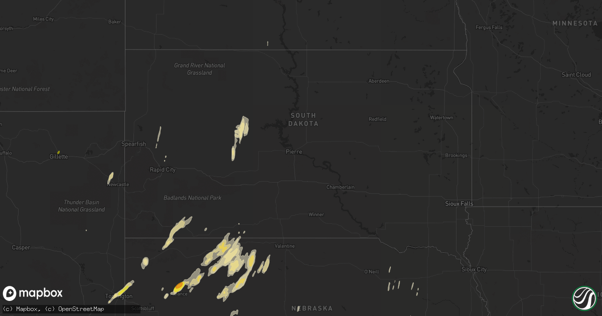Hail map in South Dakota on October 3, 2016