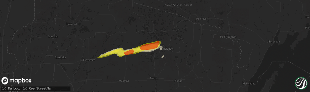 Hail map in Harshaw, WI on October 3, 2018