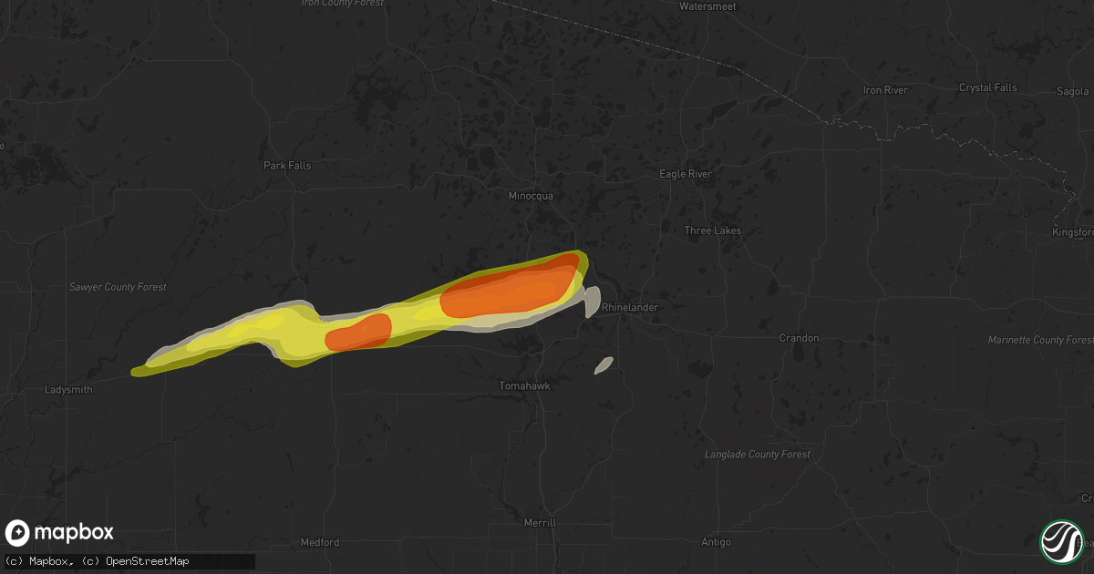 Hail map in Harshaw, WI on October 3, 2018