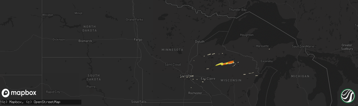 Hail map in Minnesota on October 3, 2018