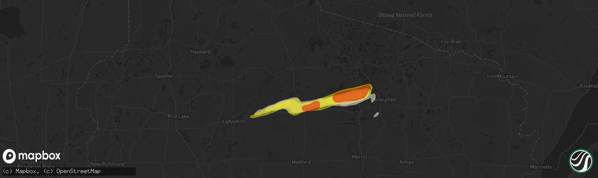 Hail map in Phillips, WI on October 3, 2018