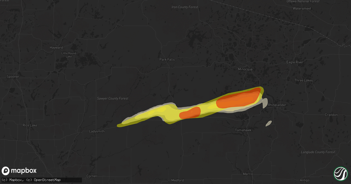 Hail map in Phillips, WI on October 3, 2018