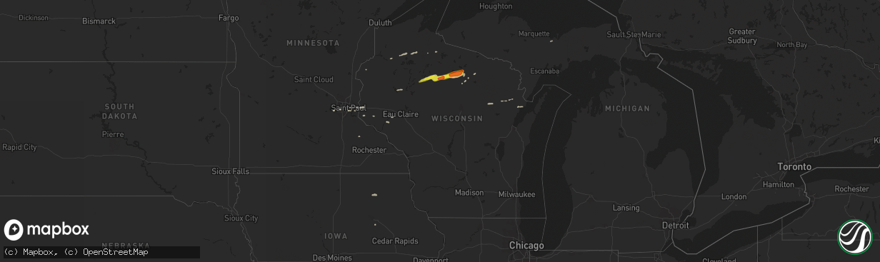 Hail map in Wisconsin on October 3, 2018