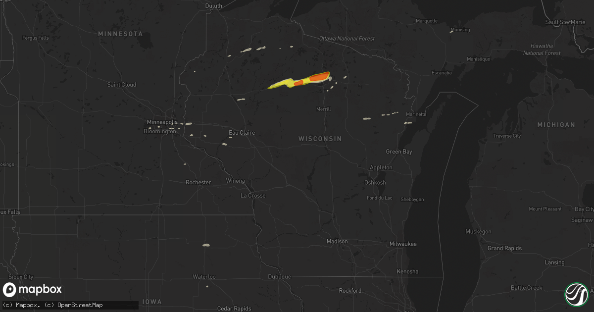 Hail map in Wisconsin on October 3, 2018