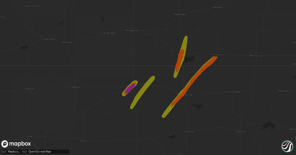 Hail map in Almena, KS on October 3, 2023