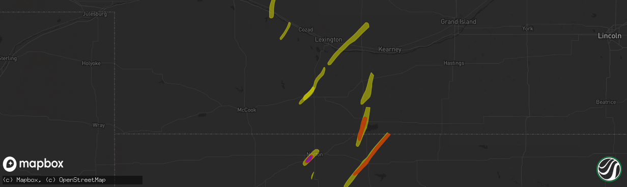 Hail map in Arapahoe, NE on October 3, 2023