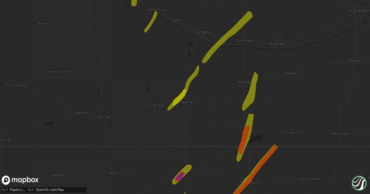 Hail map in Arapahoe, NE on October 3, 2023