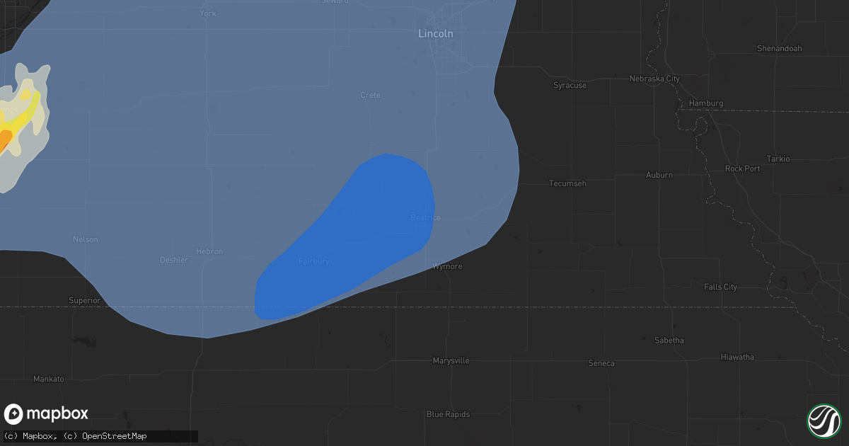 Hail map in Beatrice, NE on October 3, 2023