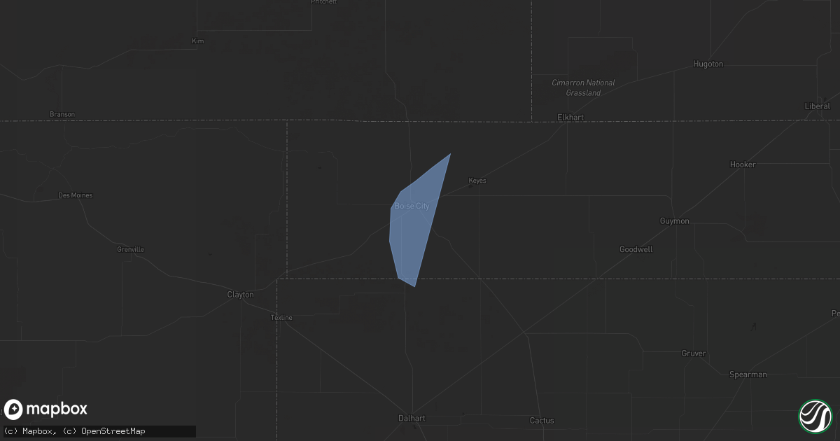 Hail map in Boise City, OK on October 3, 2023