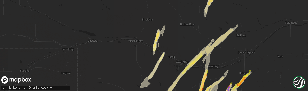 Hail map in Brady, NE on October 3, 2023