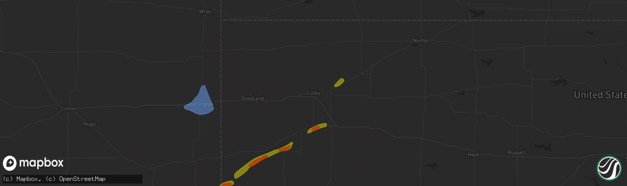 Hail map in Colby, KS on October 3, 2023