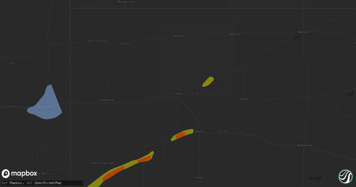 Hail map in Colby, KS on October 3, 2023