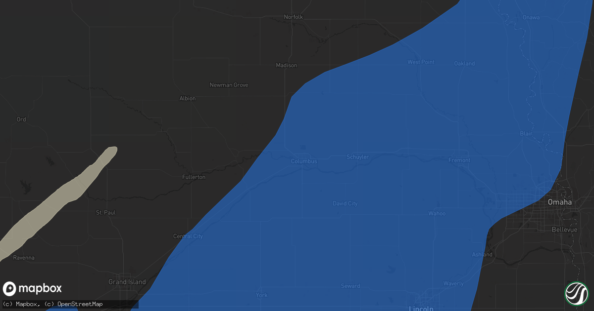 Hail map in Columbus, NE on October 3, 2023