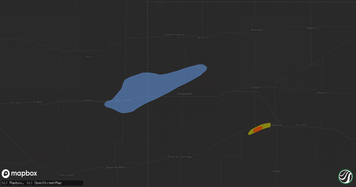 Hail map in Goodland, KS on October 3, 2023