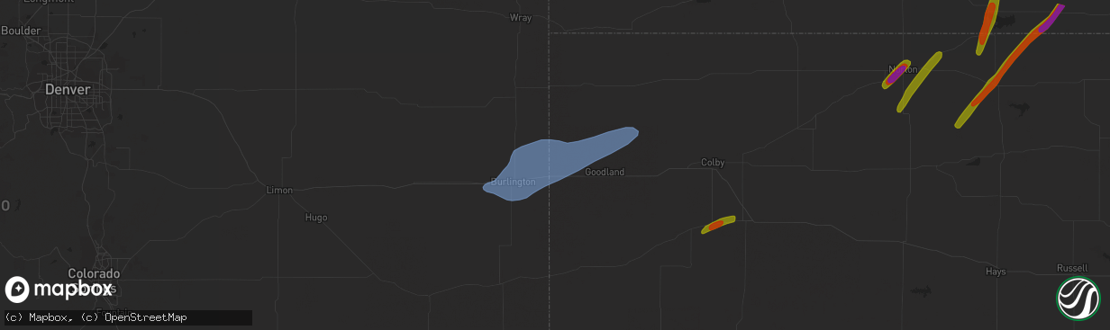 Hail map in Kanorado, KS on October 3, 2023