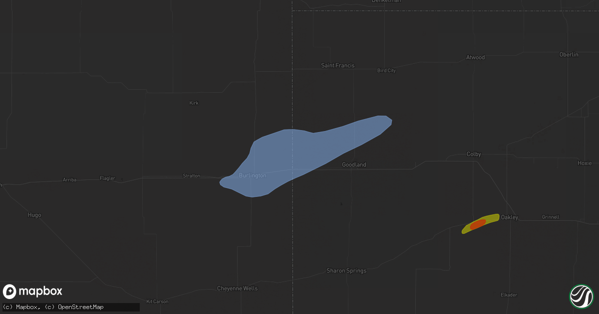 Hail map in Kanorado, KS on October 3, 2023