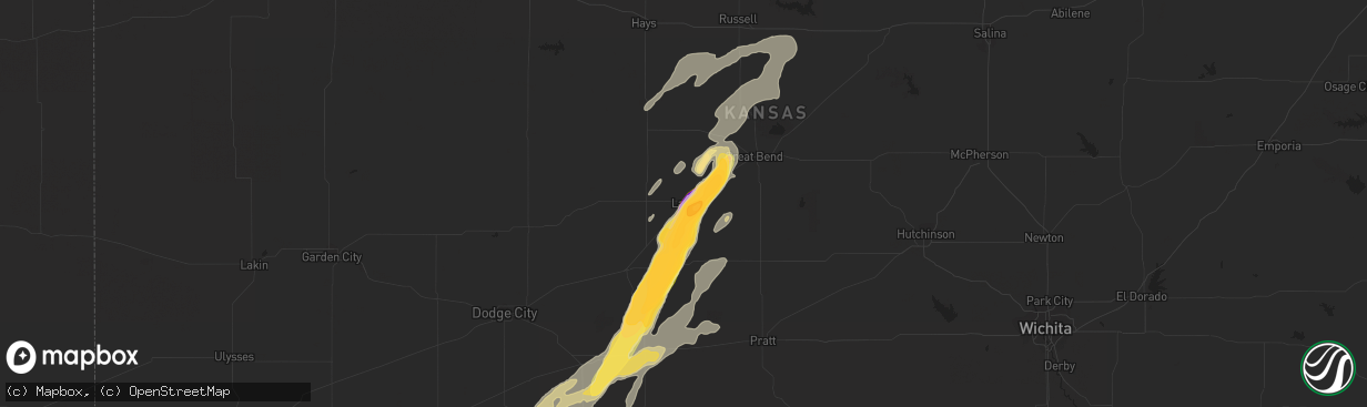 Hail map in Larned, KS on October 3, 2023