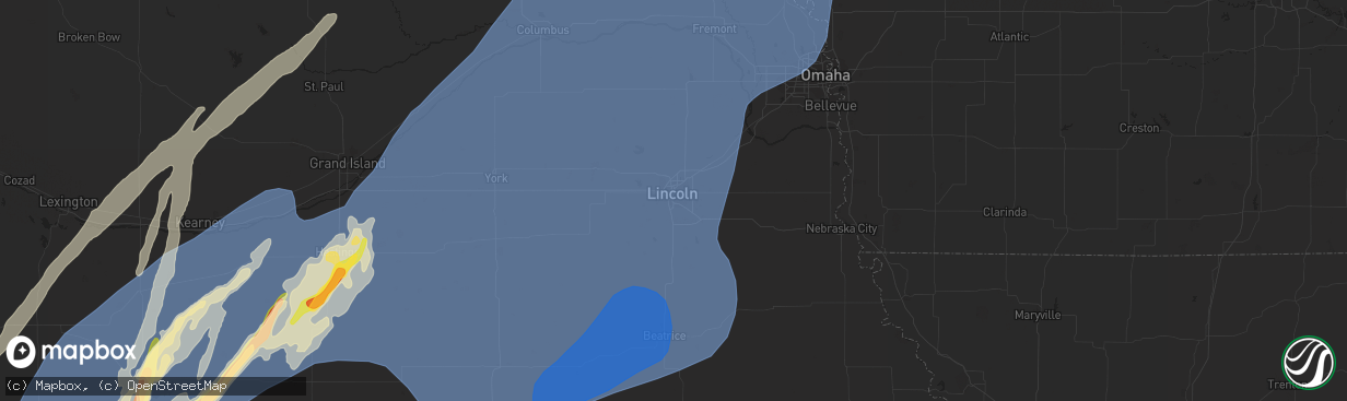 Hail map in Lincoln, NE on October 3, 2023