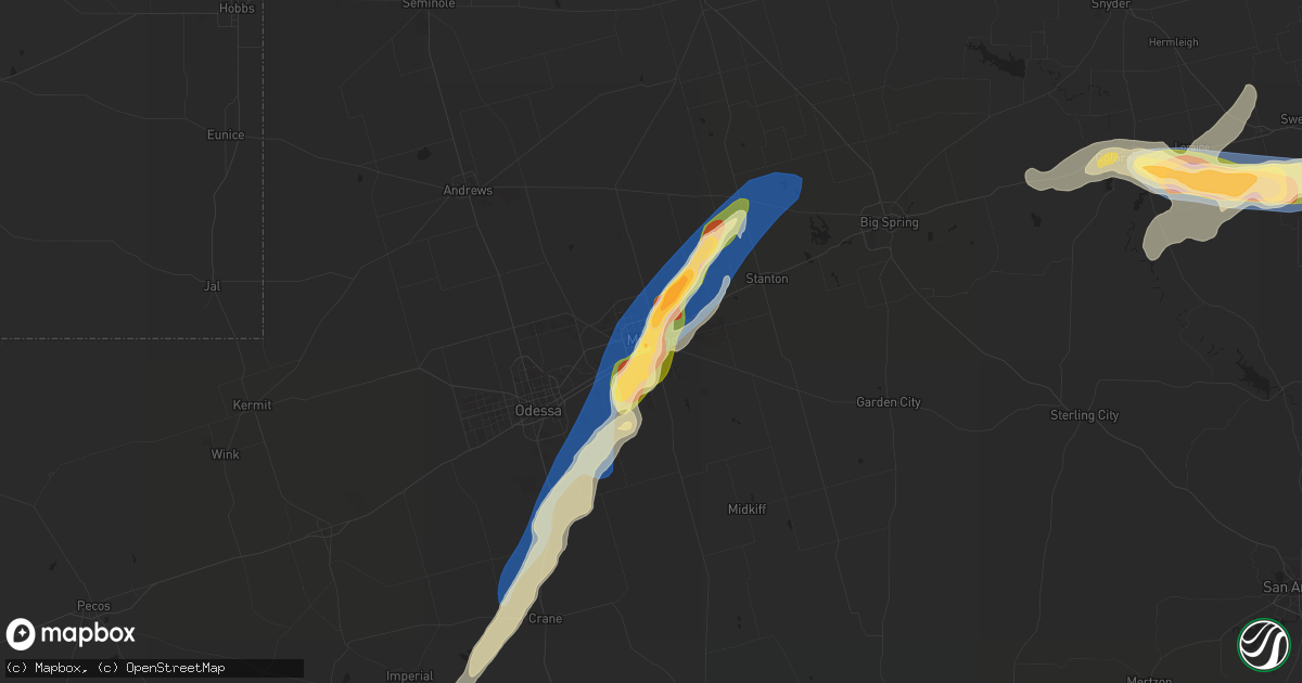 Hail map in Midland, TX on October 3, 2023