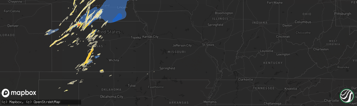 Hail map in Missouri on October 3, 2023