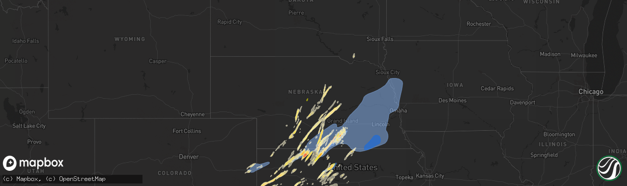 Hail map in Nebraska on October 3, 2023