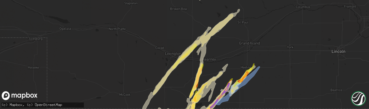 Hail map in Overton, NE on October 3, 2023