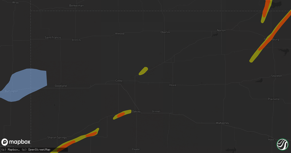Hail map in Rexford, KS on October 3, 2023