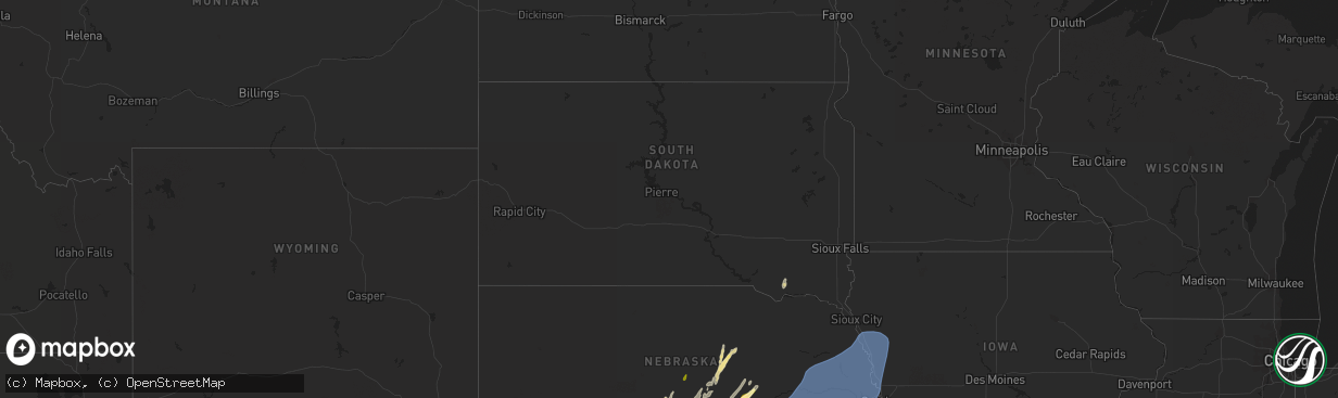 Hail map in South Dakota on October 3, 2023