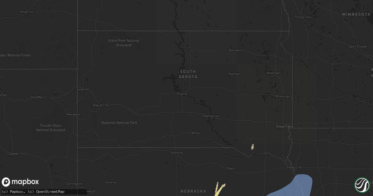 Hail map in South Dakota on October 3, 2023