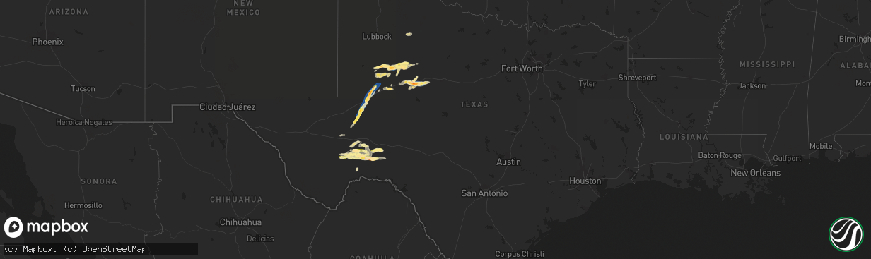 Hail map in Texas on October 3, 2023
