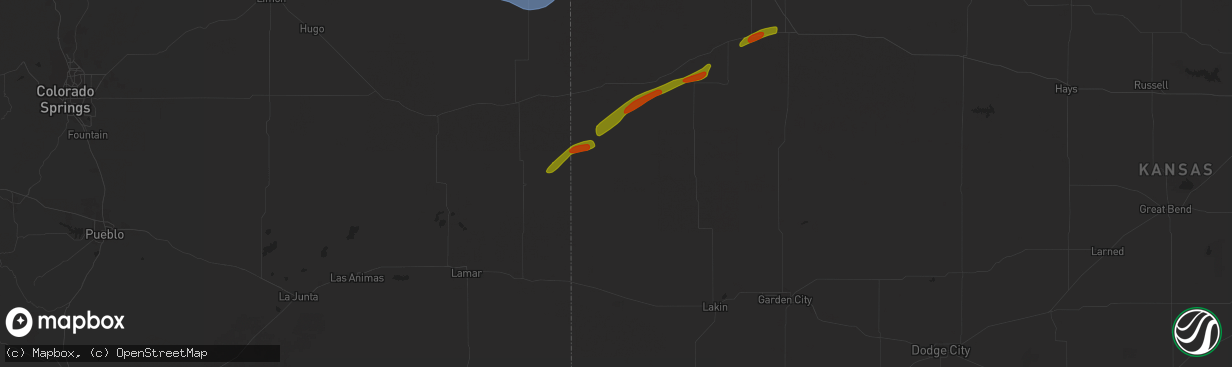 Hail map in Tribune, KS on October 3, 2023