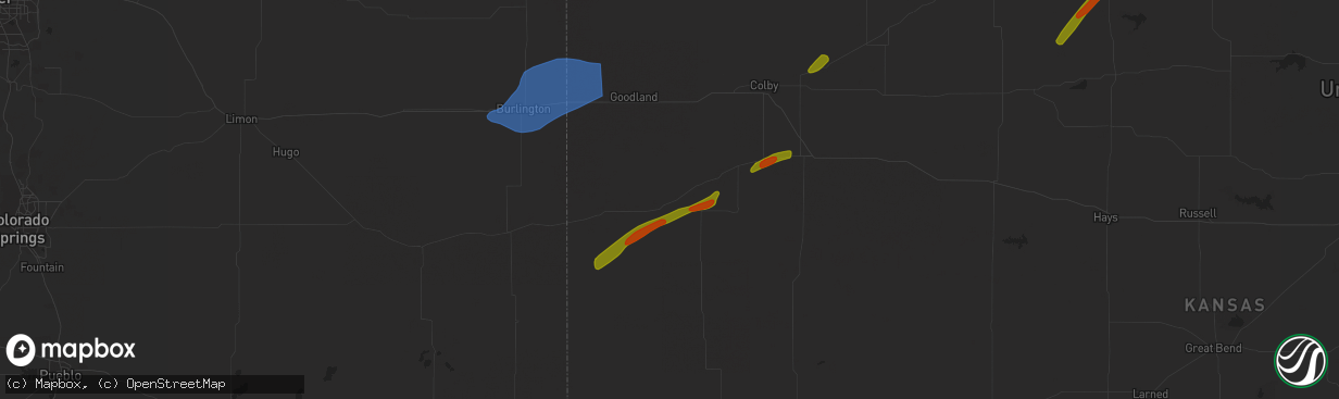 Hail map in Wallace, KS on October 3, 2023