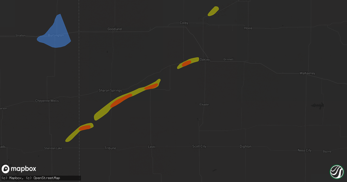 Hail map in Winona, KS on October 3, 2023