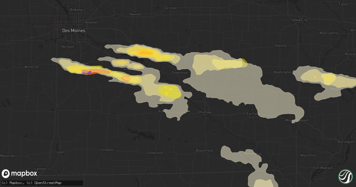 Hail map in Eddyville, IA on October 3, 2024
