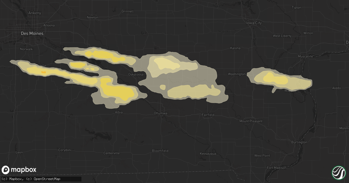 Hail map in Hedrick, IA on October 3, 2024