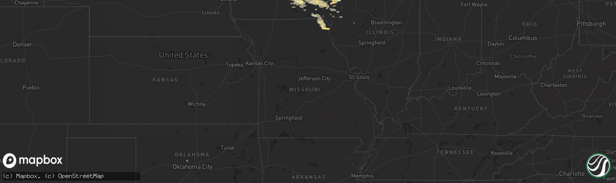 Hail map in Missouri on October 3, 2024