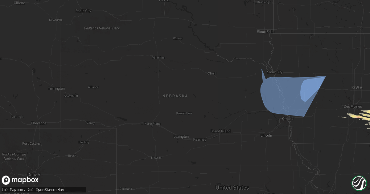 Hail map in Nebraska on October 3, 2024