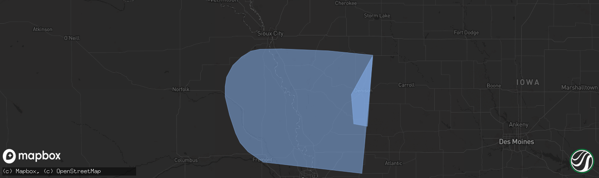 Hail map in Onawa, IA on October 3, 2024