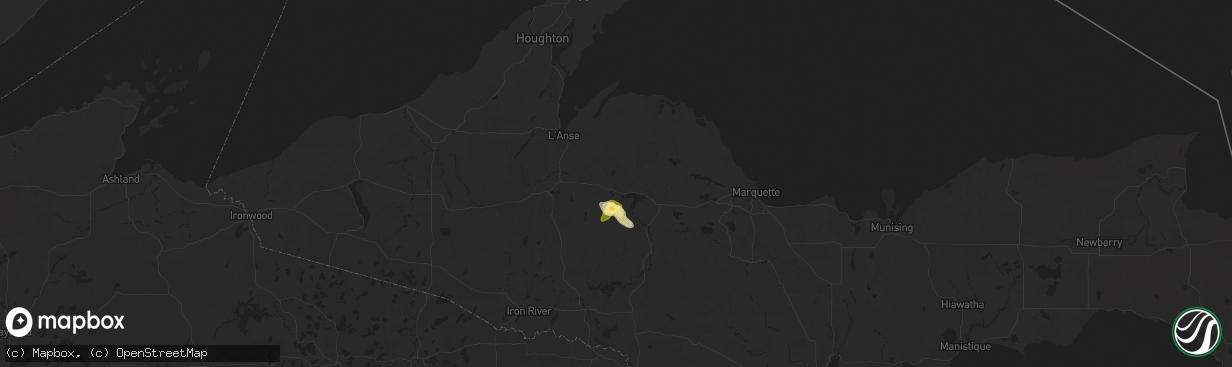 Hail map in Michigamme, MI on October 3, 2025