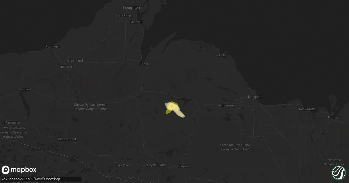 Hail map in Michigamme, MI on October 3, 2025